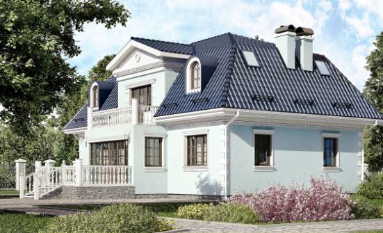 210-004-Л Проект двухэтажного дома с мансардой, средний коттедж из блока Серов | Проекты домов от House Expert
