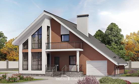 200-007-П Проект двухэтажного дома мансардой, гараж, средний загородный дом из бризолита Алапаевск | Проекты домов от House Expert