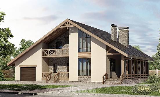 265-001-Л Проект двухэтажного дома с мансардой и гаражом, огромный домик из арболита Верхотурье | Проекты домов от House Expert