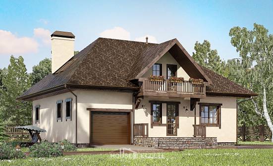 200-001-Л Проект двухэтажного дома с мансардой, гараж, уютный домик из газосиликатных блоков Лесной | Проекты домов от House Expert