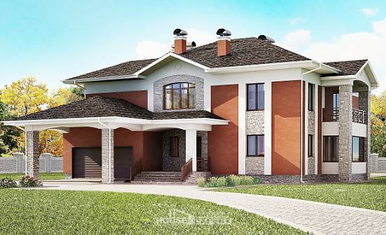 400-002-Л Проект двухэтажного дома и гаражом, огромный загородный дом из кирпича Полевской | Проекты домов от House Expert