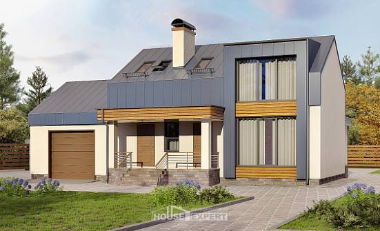 150-015-П Проект двухэтажного дома с мансардным этажом, гараж, простой коттедж из газобетона Верхняя Салда | Проекты домов от House Expert