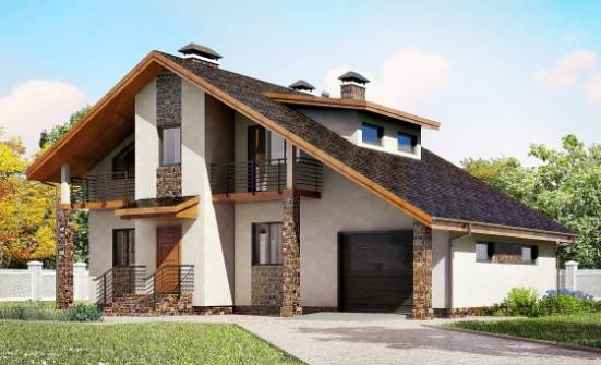 180-008-П Проект двухэтажного дома с мансардой, гараж, классический загородный дом из поризованных блоков Сысерть | Проекты домов от House Expert