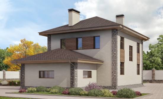 185-004-П Проект двухэтажного дома, гараж, современный домик из блока Качканар | Проекты домов от House Expert