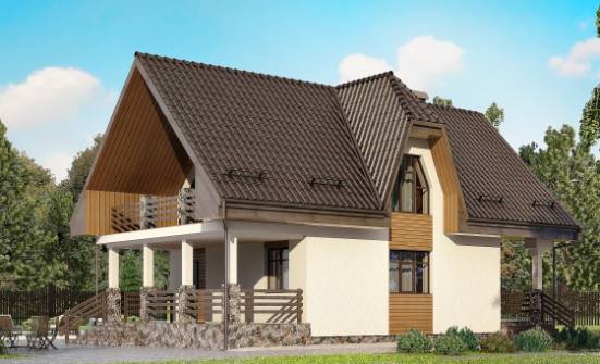 150-001-Л Проект двухэтажного дома мансардой, гараж, простой коттедж из теплоблока Кушва | Проекты домов от House Expert