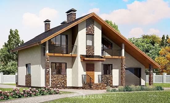 180-008-П Проект двухэтажного дома с мансардой, гараж, классический загородный дом из поризованных блоков Сысерть | Проекты домов от House Expert