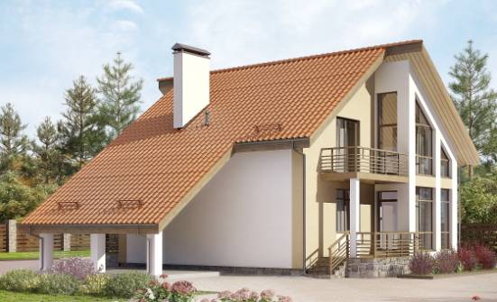 170-009-П Проект двухэтажного дома мансардой и гаражом, доступный домик из арболита Серов | Проекты домов от House Expert