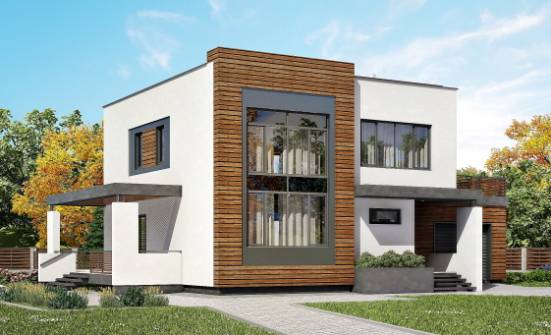 220-003-П Проект двухэтажного дома и гаражом, современный дом из бризолита Полевской | Проекты домов от House Expert