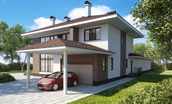 340-001-П Проект двухэтажного дома и гаражом, уютный коттедж из кирпича Нижние Серги | Проекты домов от House Expert