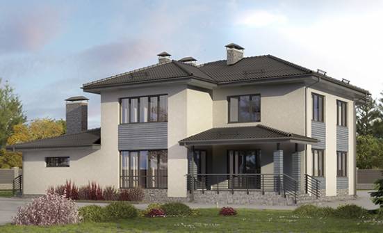 340-005-П Проект двухэтажного дома и гаражом, огромный коттедж из арболита Нижние Серги | Проекты домов от House Expert