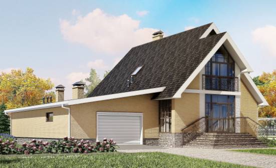 250-001-Л Проект двухэтажного дома мансардой, гараж, простой домик из бризолита Асбест | Проекты домов от House Expert