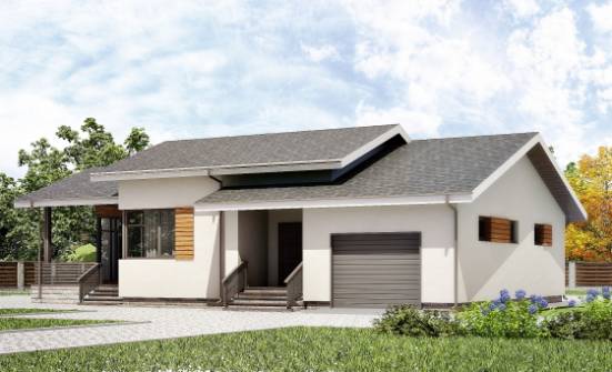 135-002-П Проект одноэтажного дома и гаражом, простой коттедж из блока Нижняя Салда | Проекты домов от House Expert