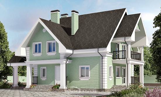 140-003-Л Проект двухэтажного дома мансардой и гаражом, скромный загородный дом из блока Тавда | Проекты домов от House Expert