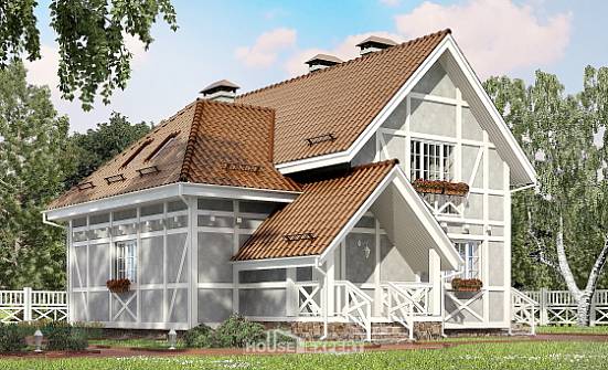 160-003-Л Проект двухэтажного дома мансардой, уютный коттедж из газосиликатных блоков Качканар | Проекты домов от House Expert