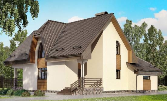 150-001-Л Проект двухэтажного дома мансардой, гараж, простой коттедж из теплоблока Кушва | Проекты домов от House Expert