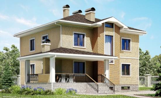350-002-Л Проект трехэтажного дома, гараж, просторный домик из кирпича Лесной | Проекты домов от House Expert