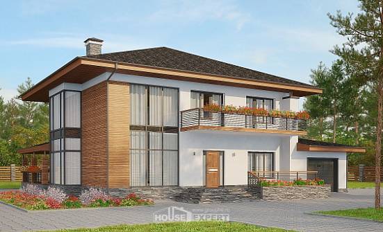 305-001-П Проект двухэтажного дома и гаражом, уютный домик из бризолита Сухой Лог | Проекты домов от House Expert