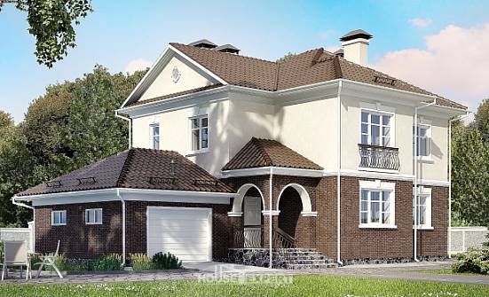 190-002-Л Проект двухэтажного дома и гаражом, средний домик из бризолита Богданович | Проекты домов от House Expert