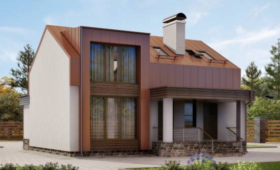 120-004-Л Проект двухэтажного дома мансардный этаж, небольшой домик из пеноблока Нижние Серги | Проекты домов от House Expert