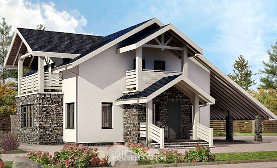 155-010-П Проект двухэтажного дома мансардой, гараж, недорогой дом из поризованных блоков Качканар | Проекты домов от House Expert
