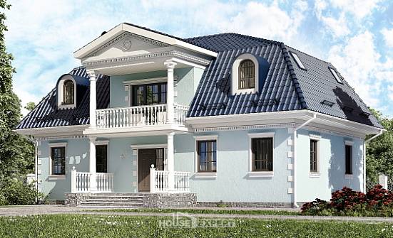 210-004-Л Проект двухэтажного дома с мансардой, средний коттедж из блока Серов | Проекты домов от House Expert