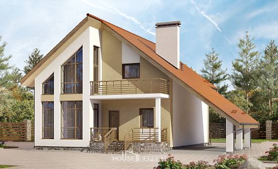 170-009-П Проект двухэтажного дома мансардой и гаражом, доступный домик из арболита Серов | Проекты домов от House Expert