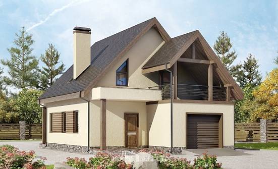120-005-Л Проект двухэтажного дома мансардой и гаражом, небольшой дом из теплоблока Лесной | Проекты домов от House Expert
