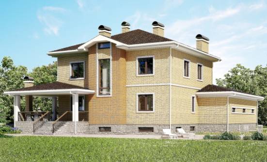 350-002-Л Проект трехэтажного дома, гараж, просторный домик из кирпича Лесной | Проекты домов от House Expert