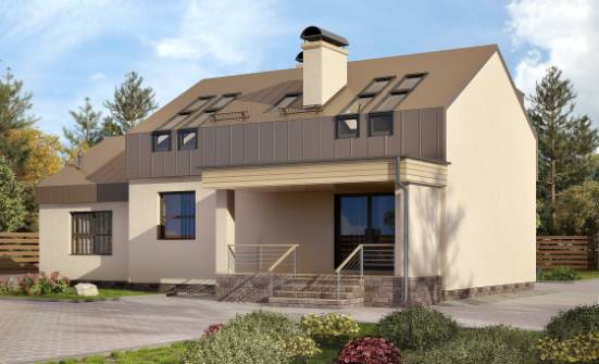 150-015-Л Проект двухэтажного дома мансардой и гаражом, доступный коттедж из твинблока Верхотурье | Проекты домов от House Expert
