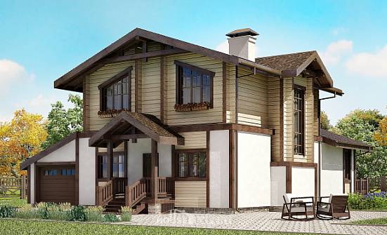 190-004-П Проект двухэтажного дома мансардой и гаражом, простой домик из бризолита из бревен Невьянск | Проекты домов от House Expert