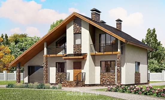 180-008-Л Проект двухэтажного дома с мансардой и гаражом, современный коттедж из пеноблока, Заречный