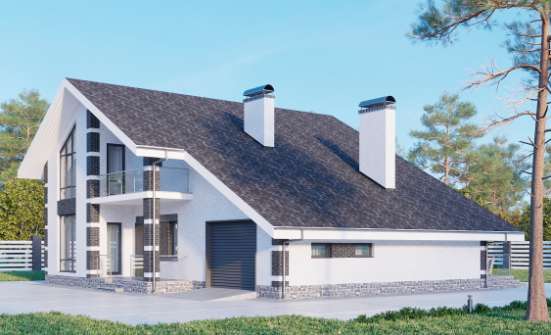 190-008-П Проект двухэтажного дома мансардой и гаражом, классический домик из поризованных блоков, Сысерть