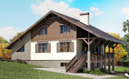 300-003-П Проект трехэтажного дома с мансардой и гаражом, уютный дом из кирпича, Лесной