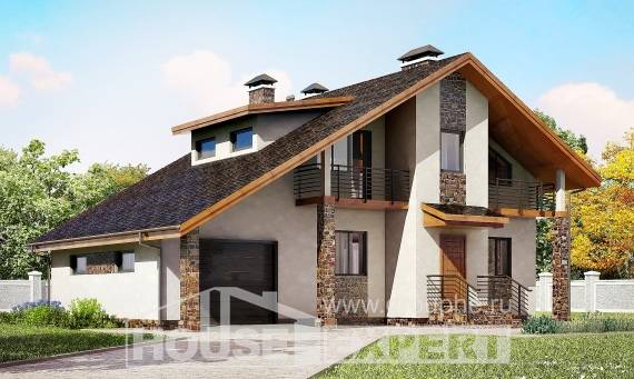 180-008-Л Проект двухэтажного дома мансардный этаж и гаражом, классический загородный дом из бризолита, Нижняя Тура