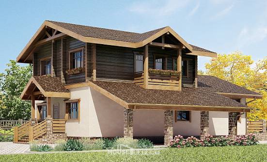 170-004-П Проект двухэтажного дома с мансардным этажом и гаражом, бюджетный загородный дом из теплоблока из дерева, Дегтярск